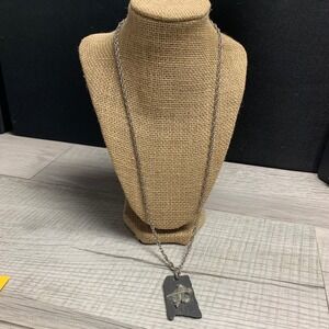 Alabama State Slate Pendant Necklace Cardinal Bird Silver Tone Rope Chain 26"